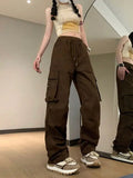 GORUNRUN-Y2K Style Retro High Waisted Cargo Pants Women Slimming Wide Leg Pants Solid Color Casual Oversized Sweatpants Trend Women Clothing