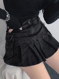 GORUNRUN High Waist Mall Goth Skirts Y2K Black Denim Shorts Skirt Punk Style E-girl Summer Outfits Jean Pleated Skirt Gothic Grunge