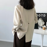 GORUNRUN-Button Back Split Silhouette Double Breasted Plus Blazer Beige Khaki Black Autumn Women Coat