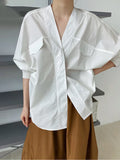 Gorunrun- Women White Big Size Shaped Blouse New V-collar Long Sleeve Loose Fit Shirt Fashion Tide Spring Autumn