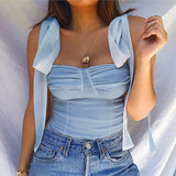 GORUNRUN-Women's Bustier Tank Tops Strap Bow Sleeveless Corsets Summer Slim Hollow Out Cropped Top Casual Lingerie Halter Camisole Blouse