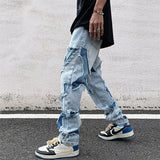 Gorunrun-Streetwear y2k 90s Fashion Hip Pop Style 2000s 2024 Grunge Clothes Y2K Streetwear Hole Ripped Stacked Jeans Pants For Men Kanye Washed Blue Hip Hop Denim Trousers Ropa Hombre