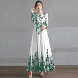 GORUNRUN-Ink Painting Long-Sleeved Chiffon Dress Women Spring Summer New Temperament Is Thin and Long Large Swing Holiday Long Skirt