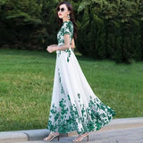 GORUNRUN-Ink Painting Long-Sleeved Chiffon Dress Women Spring Summer New Temperament Is Thin and Long Large Swing Holiday Long Skirt