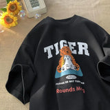 GORUNRUN Pure Cotton Tiger Printed T-shirt with Short Sleeves Men and Women Summer Loose and Versatile Couple Half Sleeved Oversized Top