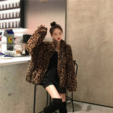 GORUNRUN Autumn Fuzzy Leopard Print Jacket Women Fashion Stand Collar Warm Parkas Outwear Winter Korean Female Loose Faux Fur Coats New