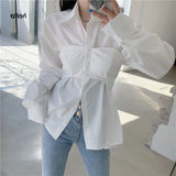 GORUNRUN-Elegant Patchwork Shirts Women Korean Fake Two Pieces White Blouses Streetwear Office Outfits Fashion Long Sleeve Chic Tops New