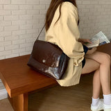 GORUNRUN- Vintage Lage Capacity Messenger Bag Women Simple Solid Luxury Designer Female Tote Bag High Quality PU Leather Handbags