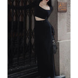 GORUNRUN-Elegant Slit Midi Skirt Women Streetwear High Waist Black Suit Skirts Office Lady Korean Fashion Slim Pencil Skirt Spring Summer