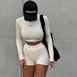 GORUNRUN-2024  new knitted round neck long-sleeved three-point shorts two-piece set women's winter fashion sports all-match suit