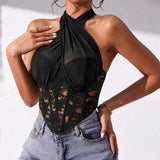 GORUNRUN-Sexy Lace Halter Crop Top Camisole Stitching Tank Top Bustier Women Sleeveless Lingerie Tube Tops Ladies Slim Corset Vest Summer