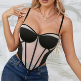 GORUNRUN-Chic Sleeveless Hollow Mesh Halter Tops Vest Women Boned Corset Crop Top Summer Backless Short Camisole Streetwear Slim Tank Top