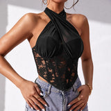 GORUNRUN-Sexy Lace Halter Crop Top Camisole Stitching Tank Top Bustier Women Sleeveless Lingerie Tube Tops Ladies Slim Corset Vest Summer