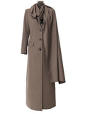 Gorunrun- Women Brown Big Size Long Elegant Blazer New Scarf Collar Long Sleeve Jacket Fashion Tide Spring Autumn