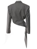 Gorunrun- Women Gray Irregular Pleated Elegant Blazer New Lapel Long Sleeve Loose Fit Jacket Fashion Tide Spring Autumn