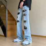 Gorunrun-Streetwear y2k 90s Fashion Hip Pop Style 2000s 2024 Kanye Ropa Grunge Y2K Streetwear Ripped Jeans Pants For Men Clothing Straight Washed Blue Old Denim Trousers Pantalon Homme