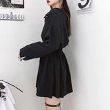 Gorunrun-hoco dresses -hoco dresses -S-4Xl Gothic Black Mini Dress Women Streetwear Belt Long Sleeve One Pieces Dresses Dark Academic Korean Bodycon A Line Vestidos