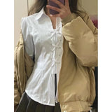 GORUNRUN-Y2K M-4Xl White Shirts Women Streetwear Bandage Long Sleeve Crop Tops Preppy Korean Fashion Tunic Casual All Match Chic Blouses