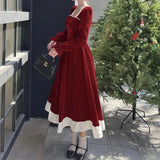 Gorunrun-Elegant Red Dress Women's Autumn/winter Prom Gown Waist-fitted Puff Skirt Square Collar Luxury Dinner Dress