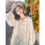 GORUNRUN-Elegant Sweet White Shirts Women Korean Floral Embroidery Puff Long Sleeve Blouses Office Ladies Fashion Streetwear Chic Tops