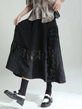 Gorunrun- High Elastic Waist Black Lace Spliced Casual Elegant Half-body Skirt Women Fashion Tide New Spring Autumn