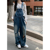 GORUNRUN-Streetwear Hole Jumpsuit Women Print Denim Overalls Vintage Wide Leg Jeans Korean Baggy Suspend Pants High Waist Casual Trousers