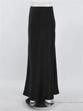 GORUNRUN Casual Satin Female Long Skirt Elegant Split Zipper Patchwork Black Maxi Skirt High Waist Fashion High Street Maxi Skirt