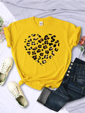 Gorunrun-Simple Broken Leopard Heart Women Tshirt Casual Fashion T Shirts Soft Fashion Tee Clothing Harajuku Comfortable Women'S T Shirt