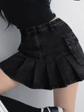 GORUNRUN High Waist Mall Goth Skirts Y2K Black Denim Shorts Skirt Punk Style E-girl Summer Outfits Jean Pleated Skirt Gothic Grunge