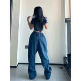 GORUNRUN Y2K Joggers Sweatpants Women Streetwear Oversize Print Jogging Wide Leg Pants Hip Hop Baggy Casual Black Sports Trousers