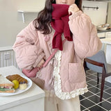 GORUNRUN-Sweet Fleece Jacket Women Hairy Ruffle Parkas Overcoat Japanese Kawaii Plush Padded Coat Winter Preppy Korean Cute Thick Outwear