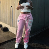 Gorunrun-Aesthetic sexy pink letter printed straight pants y2k 2000s clothes niche classic simple casual versatile couple baggy sweatpant