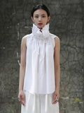 GORUNRUN Women White Ruffles Big Size Blouse New Stand Collar Sleeveless Loose Fit Shirt Fashion Tide Spring Summer