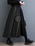 Gorunrun- High Elastic Waist Black Three-dimensional Flower A-line Half-body Skirt Women Fashion Tide New Spring Autumn