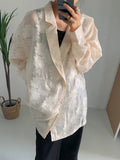 Gorunrun- Women Beige Jacquard Embroidery Big Size Blouse New Lapel Long Sleeve Loose Fit Shirt Fashion Spring Autumn