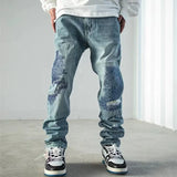 Gorunrun-Streetwear y2k 90s Fashion Hip Pop Style 2000s 2024 Y2K Streetwear Patch Embroidery Ripped Stacked Jeans Pants Men Clothing Straight Old Hip Hop Denim Trousers Pantalon Homme