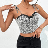 GORUNRUN-Summer Women Back Lace-up Corset Cropped Tops Camisole Slim Sling Bustier Sexy Sleeveless Lingerie Tank Top Spaghetti Strap Vest