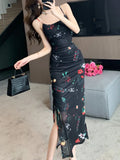 GORUNRUN-Graduation Gift Back to School Season Summer Dress Spring Outfit Spaghetti Strap Elegant Women Summer Dress Sleeveless Casual Bodycon Slim Party Birthday Clothes Female Floral Vestidos New