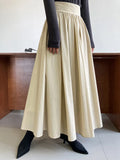 Gorunrun- High Waist Apricot Brown Pleated Long Casual A-line Half-body Skirt Women Fashion Tide New Spring Autumn