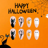 Gorunrun-Halloween Nails 24Pcs Short Oval Halloween Fake Nail Almond Spider Web Press on Nail Ghost Pumpkin Cute Wearable Nails for Women&Girl Nail Art