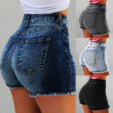 GORUNRUN-Women Denim Shorts Summer Lady Casual Hot Shorts With Pockets High Waist Jeans Shorts Fringe Frayed Ripped Clothing