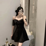 Gorunrun-hoco dresses -hoco dresses -Gorunrun-hoco dresses -hoco dresses  Bow Sexy Slash Neck Dress Women Summer Korean Elegant White Mini Dress Fashion All Match Party Night Camis Vestidos