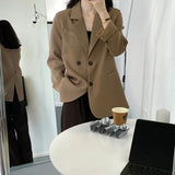 GORUNRUN-Button Back Split Silhouette Double Breasted Plus Blazer Beige Khaki Black Autumn Women Coat