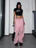 GORUNRUN- Y2K Pink Cargo Pants Women Kpop Style Streetwear Wide Leg Sweatpants Oversized Korean Fashion Hip Hop Jogger Trousers