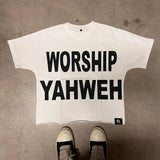 Vintage Worship Yahweh Graphic 100% Cotton T-Shirt Men Y2K Summer Short Sleeves Vintage Oversize Tshirt Streetwear Women Tops