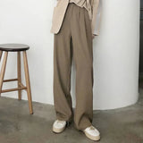 GORUNRUN Khaki Suit Pants Women Korean High Waist Straight Loose Wide Leg Pants Office Lady Elegant Baggy Casual All-Match Trousers