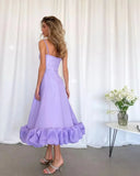 GORUNRUN-Lavender party dresses Summer women sexy backless sleeveless slash neck high waist hem flower-wrapped A-line midi dress