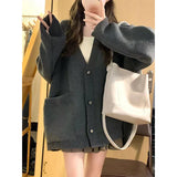 GORUNRUN-Sweet Knitted Cardigan Sweaters Women Single Breasted Knitwear Coat Preppy Korean Casual Jumpers Jackets Oversized Outwear Tops