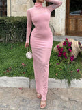 GORUNRUN-Sexy Mesh Party Maxi Dress Women Set 2 Piece Solid Autumn Long Sleeves Bodycon Turtleneck Dress Sheer Fashion Club Elegant Dress