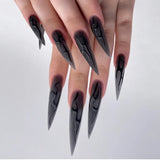 Gorunrun-Halloween Nails 24Pcs Halloween Dark French False Nails Long Pointed  Black Wind High Nail Art Fake Nail Stickers For Women and Girls Nail Art